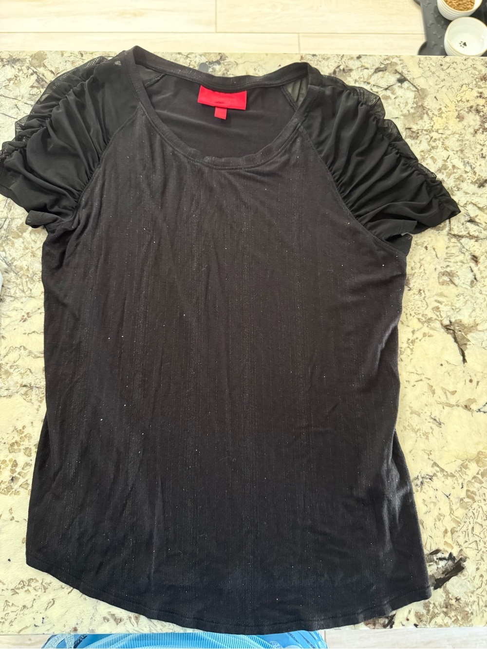 Jennifer Lopez Black sheer Ruched Sleeve Top